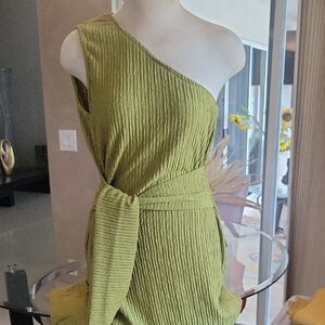 Chic One-Shoulder Olive Dress